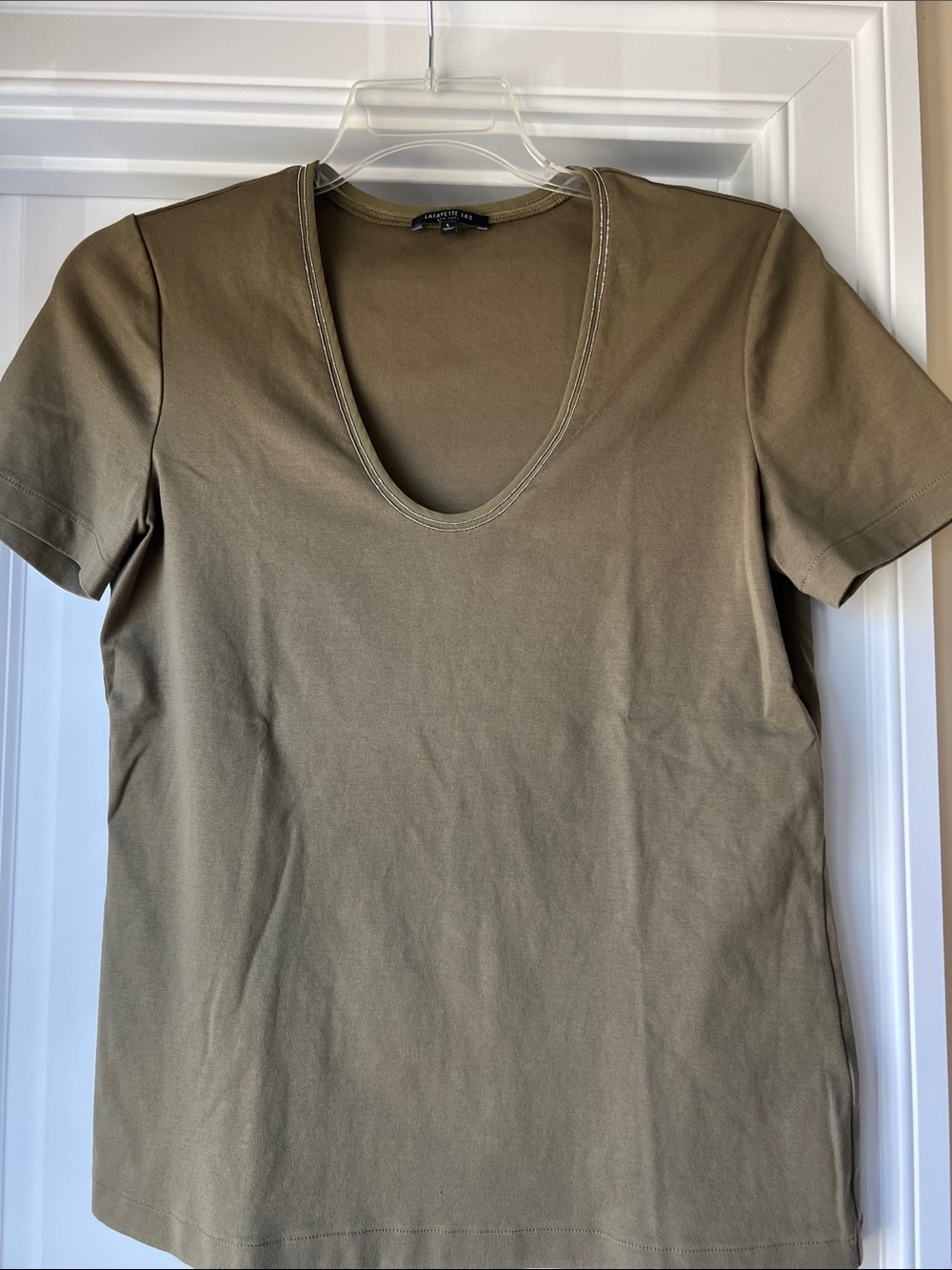 Lafayette 148 New York Olive Scoop Neck Short Sleeve Tee - Earthy Olive